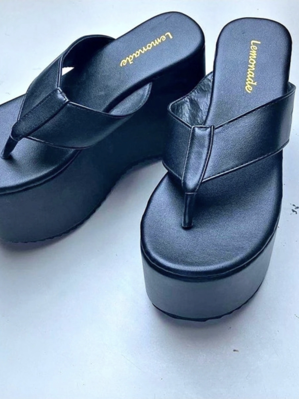 Lemonade Black Platform Thong Sandals US 6